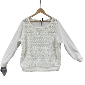 Skyes The Limit White Long Sleeve Pullover Mesh‎ Accents Top 1X